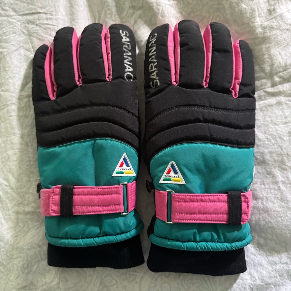 SARANAC Vintage Pink and Teal Winter Ski Snowboard Gloves Men’s, Women’s